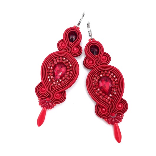 kolczyki soutache Alia czerwone długie wieczorowe kolczyki sutasz z kryształkami