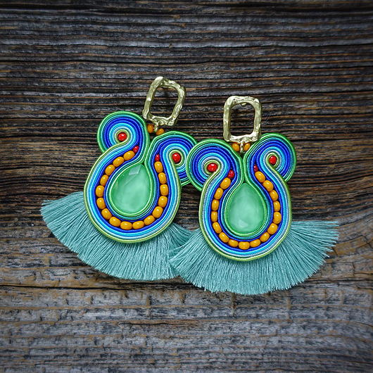 kolczyki soutache Etniczne kolczyki boho z chwostami