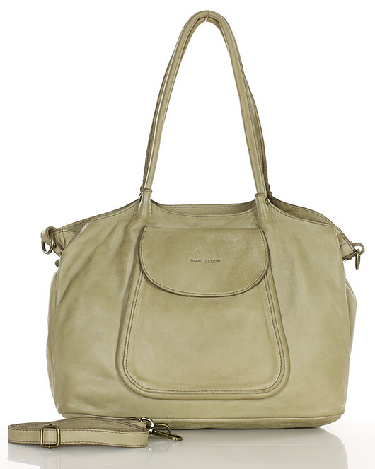 torby na ramię Kremowa torebka damska  skórzana shopper bag - MARCO MAZZINI kremowy beż