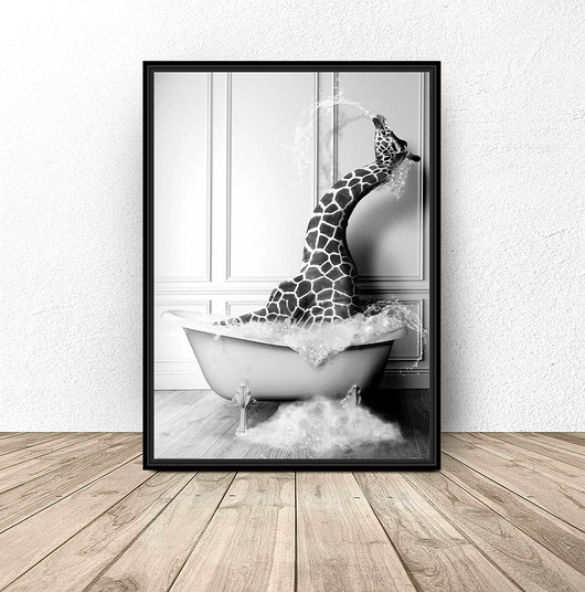 plakaty Plakat do łazienki "Żyrafa w wannie"