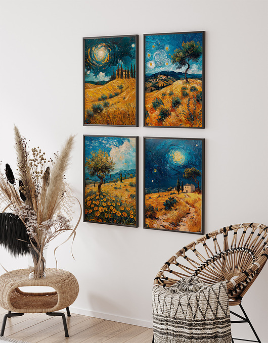 plakaty ZESTAW PLAKATÓW - 4 części -  W stylu Van Gogha (set222)
