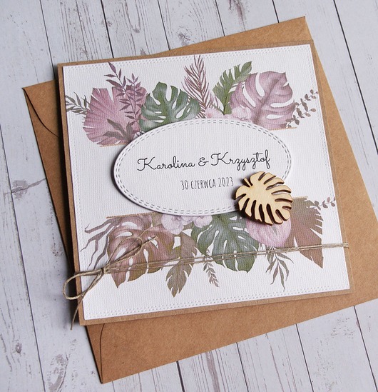 zaproszenia i kartki na ślub Kartka ślubna, PERSONALIZACJA : monstera BOHO