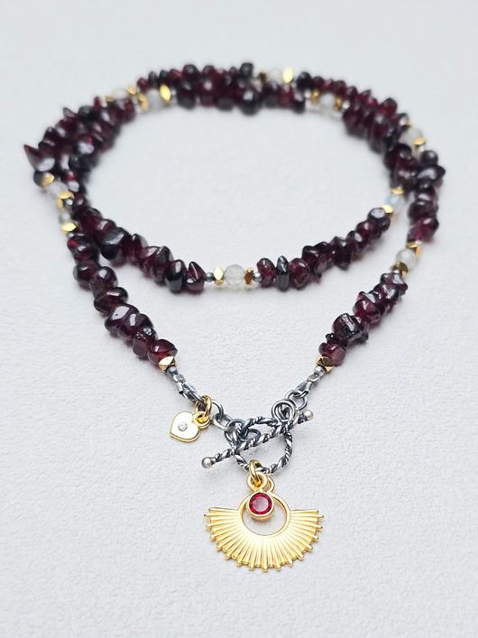 srebrne naszyjniki Naszyjnik Nieregularne Granaty & Mix Srebra