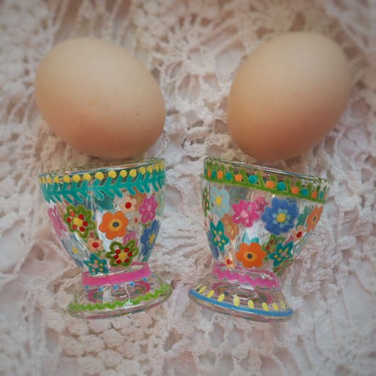 szklanki i kieliszki Kieliszki do jajek 2 szt. ręcznie malowane SPRING