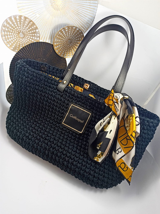 torby na ramię Shopperka Craftbags z lekkiego sznurka - czarna