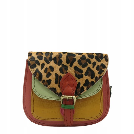 torby na ramię Torebka listonoszka damska skórzana pasek klapka wzór oryginalna OLIVKA