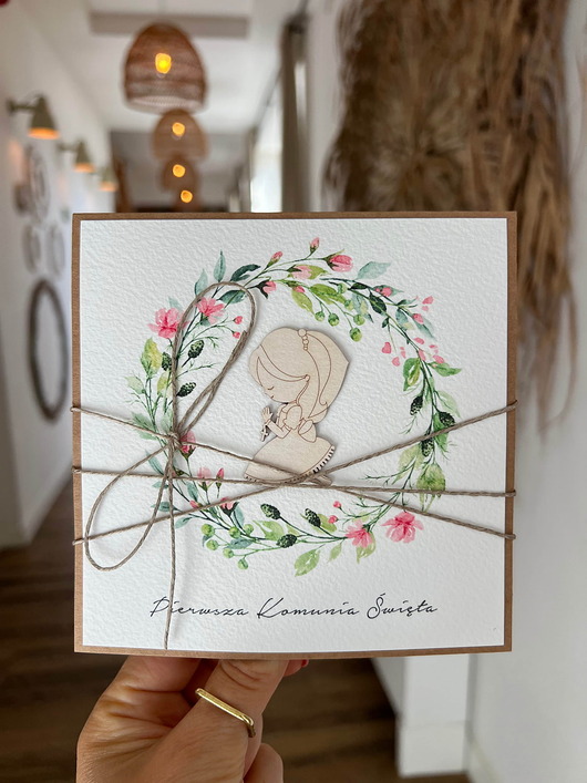 kartki na komunię Wyjątkowa kartka komunijna ręcznie robiona pamiątka komunii - prezent dla dzi