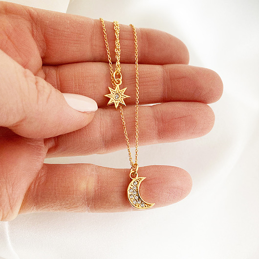 złote naszyjniki Naszyjnik KSIĘŻYC i Gwiazdka