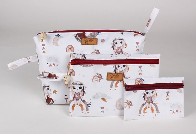 torebki, worki i plecaki dziecięce Komplet 3 kosmetyczek - króliś na tęczy