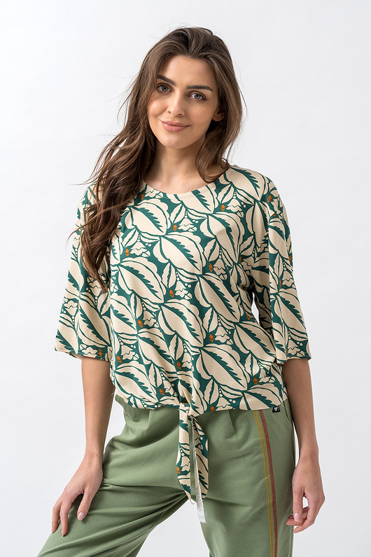 t-shirt damskie Bluzka wiązana "ANABELL" wzór zielone liście