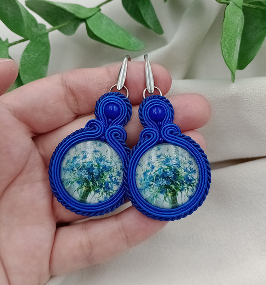 kolczyki soutache Kolczyki soutache chabry, kolczyki klipsy kwiaty kwiaty polskie