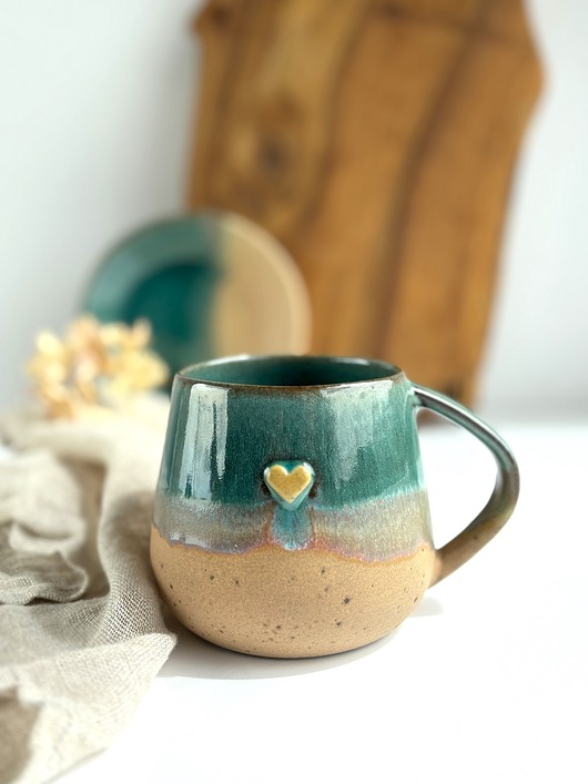 kubki Kubek Beczułka ręcznie robiony z sercem 320 ml - Rajska plaża