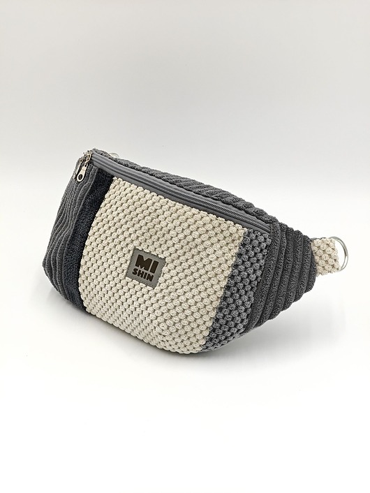 saszetka nerka Patchworkowa, szaro - beżowa nerka L / XL