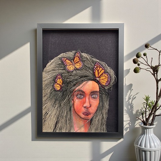 obrazy Obraz malowany haftowany 3D myśli jak motyle