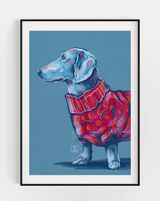 plakaty Plakat - Jamnik w Swetrze