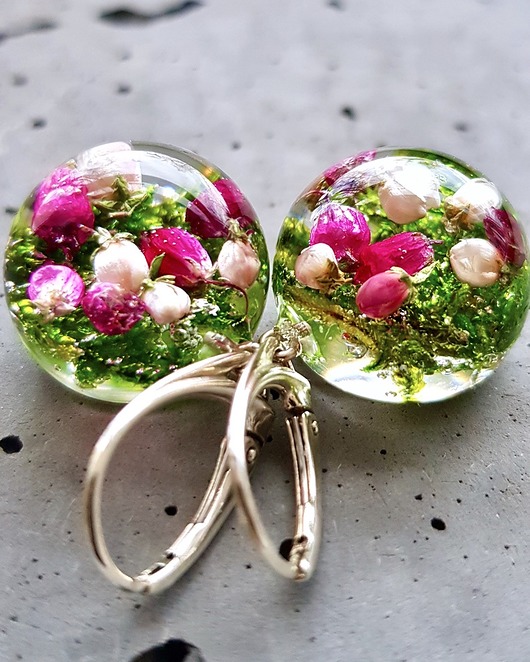 Kolczyki srebrne z mchem i wrzosem Grol Jewellery