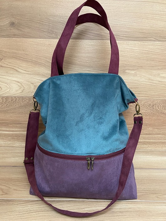 torby na ramię Duża torba z zapinaną kieszenią -  wrzos,butelkowa zieleń,oberżyna