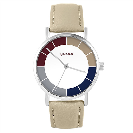 Zegarek - Classic,tricolor - skórzany,beżowy yenoo