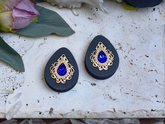 biżuteria różna Tunele do uszu 34-60mm / łezki z wiktoriańską ozdobą i kryształkiem