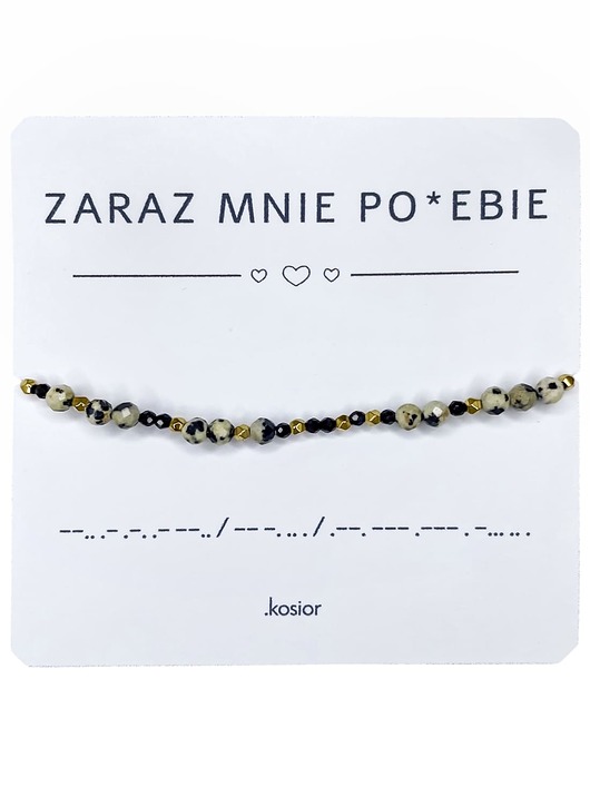 bransoletki na sznurku Bransoletka z alfabetem Morse Jaspis dalmatyński, Spinel, Hematyt