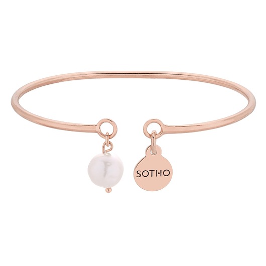 bransoletki złote Sztywna bransoletka z różowego złota z naturalną perłą