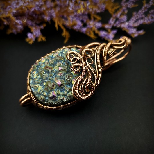 broszki Broszka wire wrapping z kwarcem tytanowym