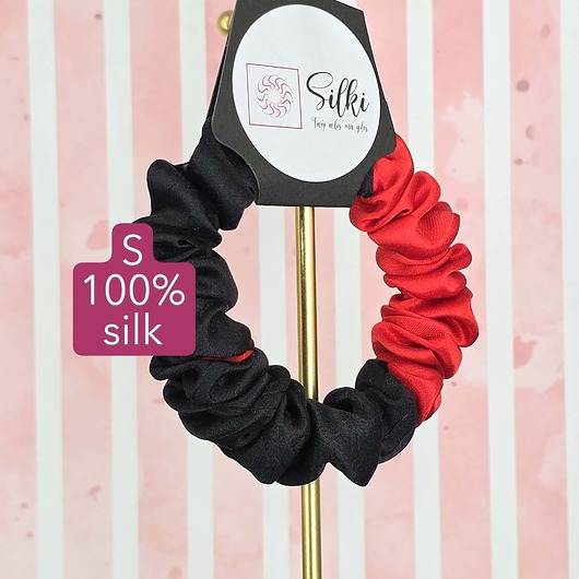 gumki do włosów S wąska gumka jedwabna do włosów jedwab naturalny scrunchie czerwona czarna