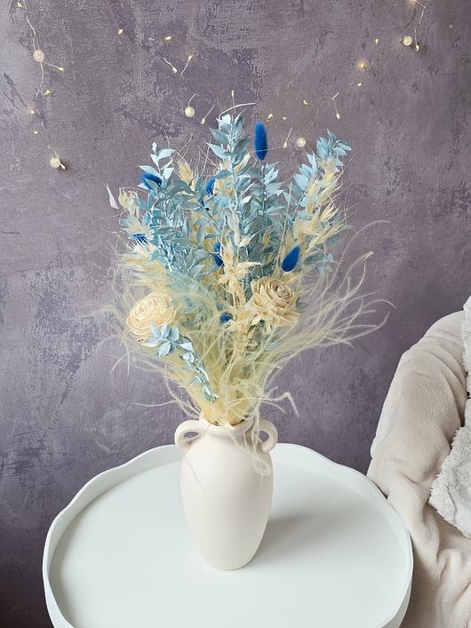 dodatki - różne Bukiet suszonych kwiatów niebiesko-kremowy