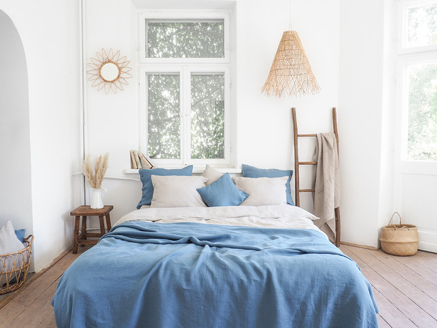 koce i narzuty Lniana Narzuta DUSTY BLUE