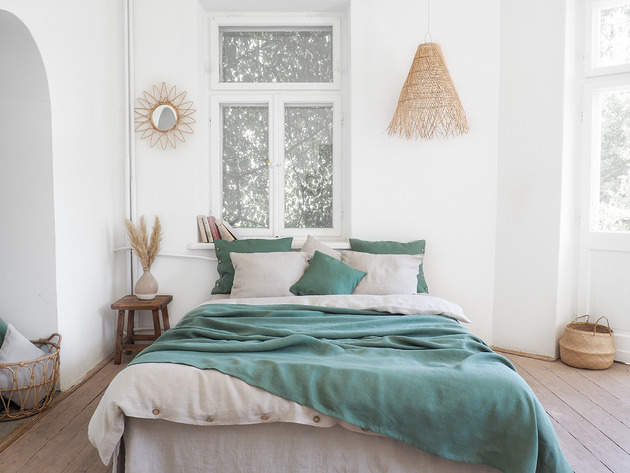 koce i narzuty Lniana Narzuta EUCALYPTUS GREEN