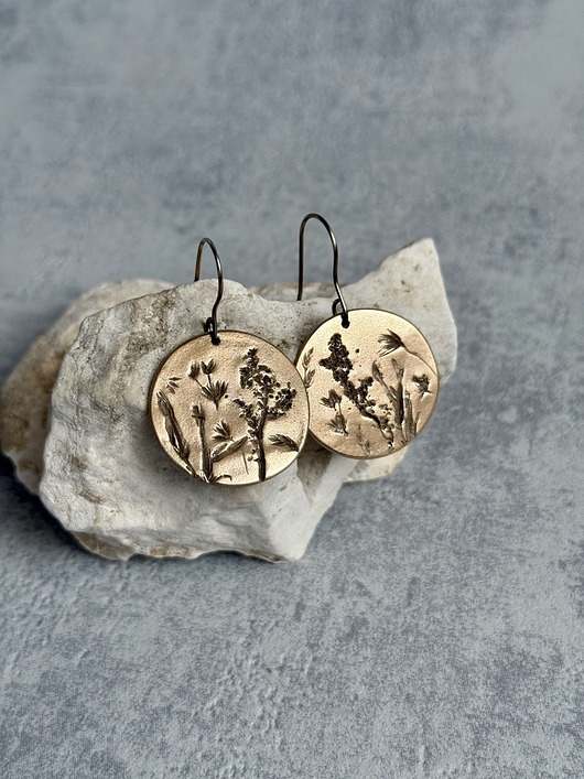 kolczyki - inne Kolczyki z brązu z odciskiem prawdziwych roślin