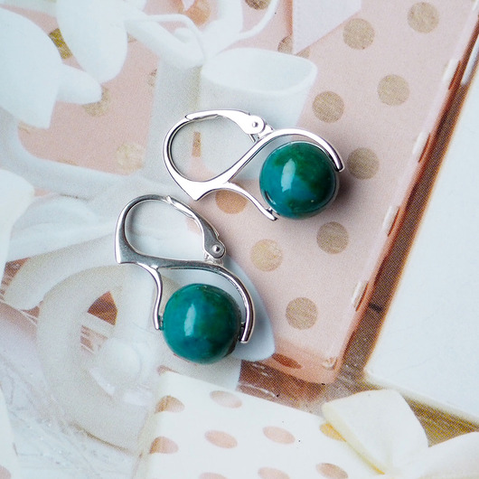 kolczyki srebrne SREBRNE WYGODNE KOLCZYKI z chryzokolą, cudny kolor kamieni