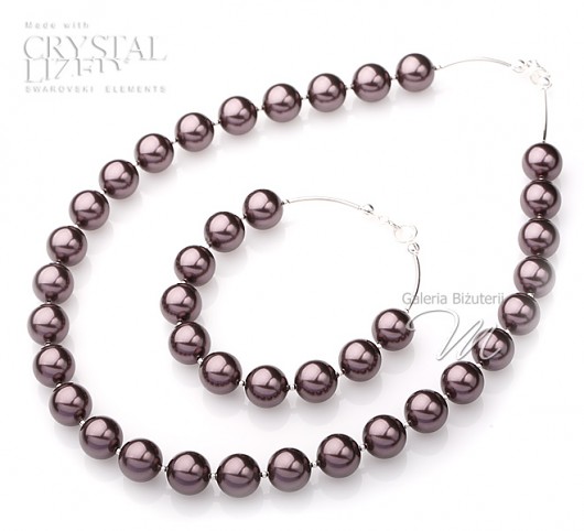 Komplet perłowy kryształ Swarovski burgund  mellody