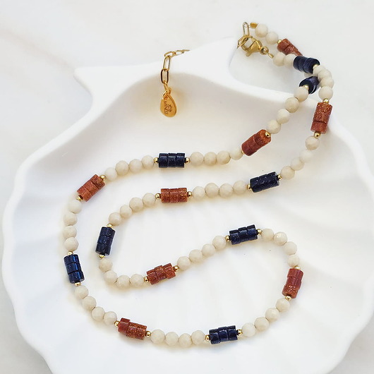 korale Naszyjnik z kamieni: piasek pustyni, noc kairu, kamień rzeczny