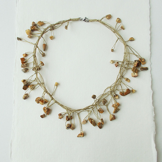 kolie Jaspis Naszyjnik lniany Unikat