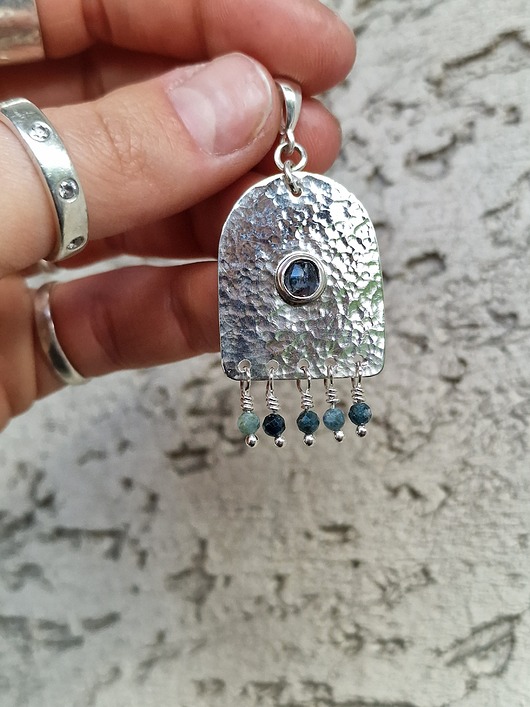 wisiory Zawieszka z kyanitem I turmalinami Srebro 925 zamówienie indywidualne