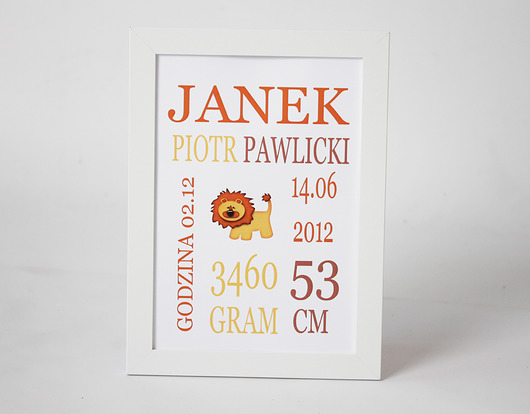 obrazy i plakaty do pokoju dziecięcego Metryczka WESOŁY  LEW