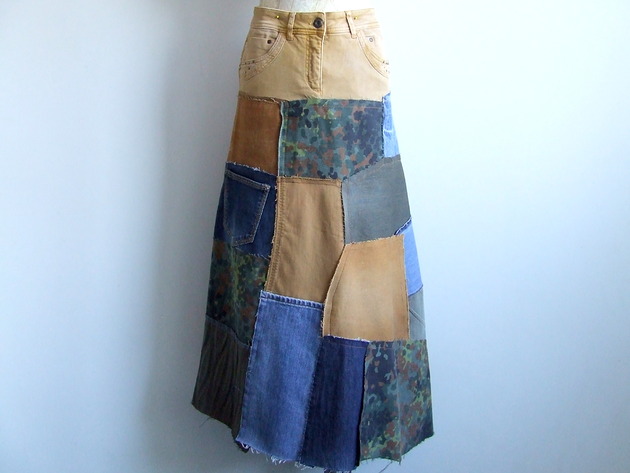 spódnice maxi Długa patchworkowa spódnica kolorowy denim r.38