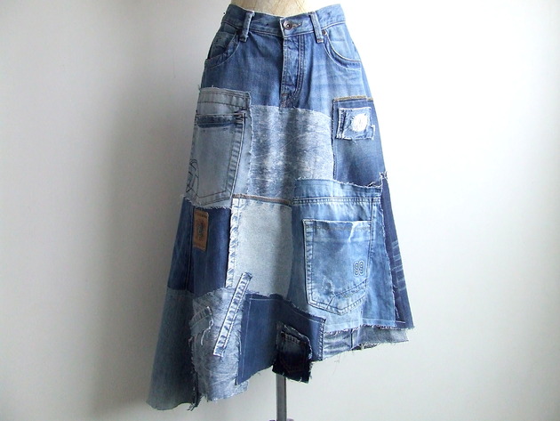 spódnice midi Jeansowa spódnica patchwork  r. 44