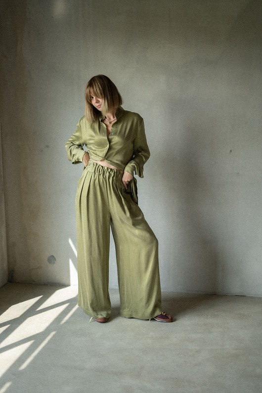 spodnie materiałowe damskie Spodnie cupro palazzo long trousers