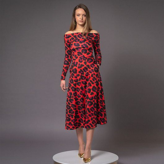 sukienki midi damskie Sukienka z odsłoniętymi ramionami - Sandra Solar Tropic