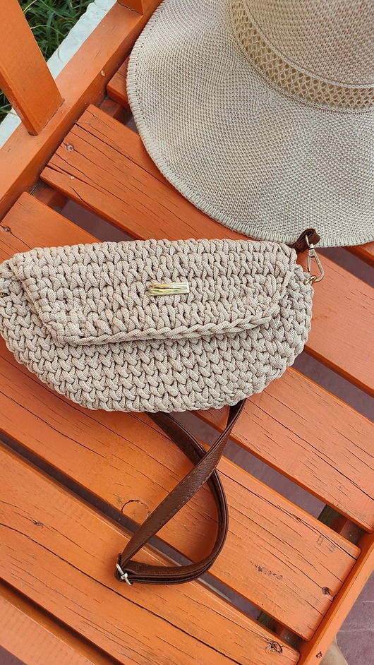 torby na ramię Torebka Summer Craftbags beżowa z koniakowym paskiem