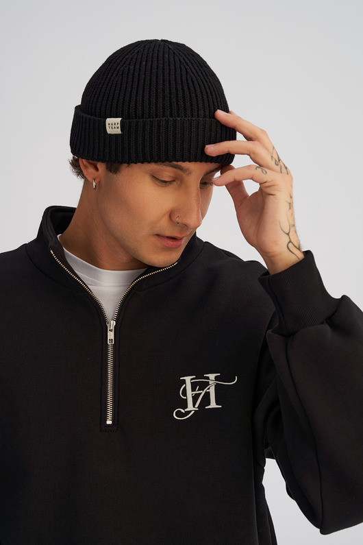 czapki i kapelusze męskie Krótka czapka prążkowana czarna