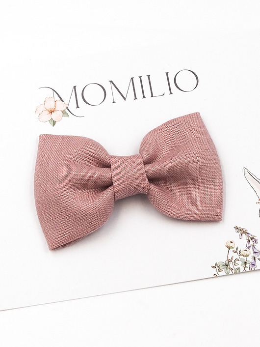 ozdoby do włosów dla dzieci Spinka do włosów kokarda z lnu  Linen Bow Dusty Pink