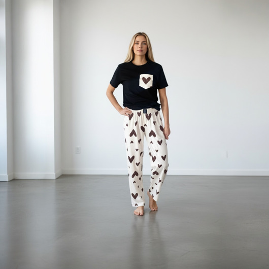 piżamy damskie Piżama Unisex bawełniana w beżowe serca