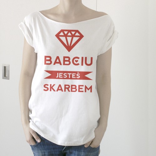 Babciu jesteś skarbem Krótki biały Oversize ONE MUG A DAY