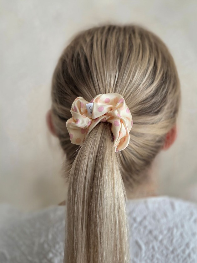 gumki do włosów Gumka jedwabna, scrunchie, pastel dots MIDI