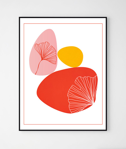Plakat z motywem roślinnym LIŚĆ / No.6 Szare Kropki