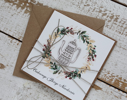 kartki świąteczne Kartka świąteczna ręcznie robiona na Boże Narodzenie imbryk
