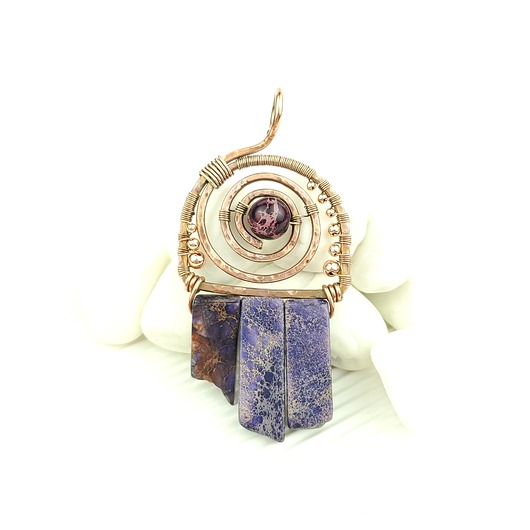 wisiory Jaspis cesarski wisiorek wire wrapping
